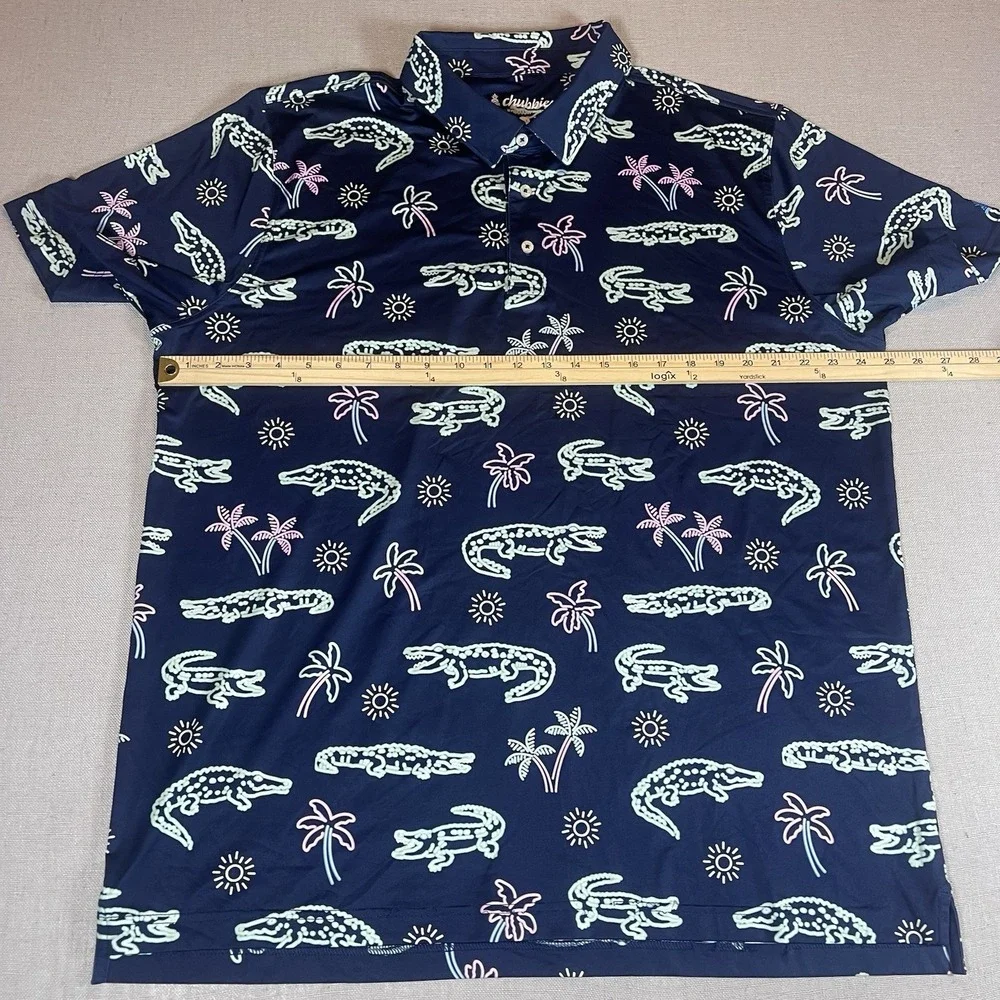 Chubbies The Weekend Has Arrived Mens Stretch Dark Blue Neon Polo Shirt XXL - Picture 7 of 8